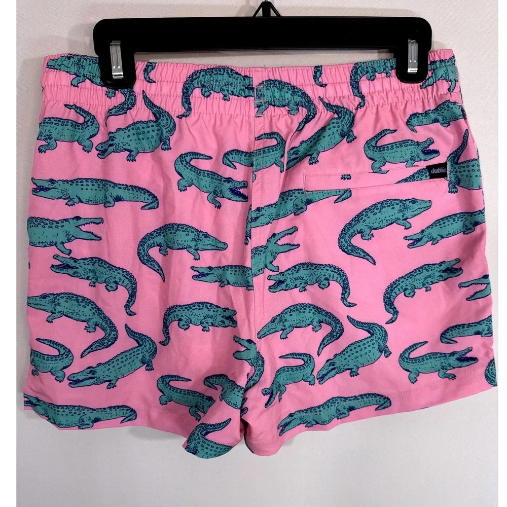 Chubbies Pink Alligator Print Elastic Waist Swim Trunks Men's Med Tropical NWOT‎